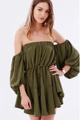Shona Joy Leticia Off The Shoulder Tie Mini Dress Green Size 8 for rent on The Volte - image 2
