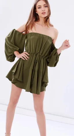 Shona Joy Leticia Off The Shoulder Tie Mini Dress Green Size 8 for rent on The Volte - image 6