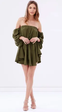 Shona Joy Leticia Off The Shoulder Tie Mini Dress Green Size 8 for rent on The Volte - image 1