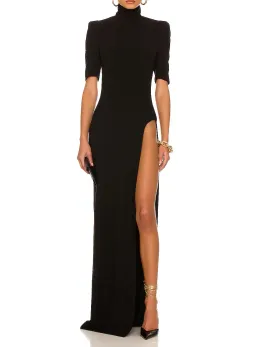 Monot High Slit T Neck Gown Black Size 6 for rent on The Volte - image 1