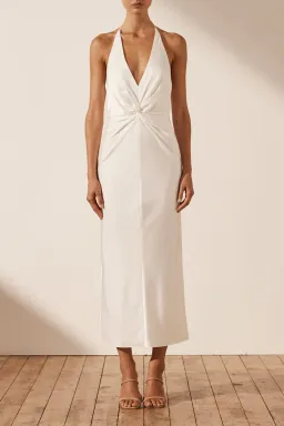 Shona Joy Luxe Twist Front Halter Midi Dress Ivory Size 6 / XS for rent on The Volte - image 1