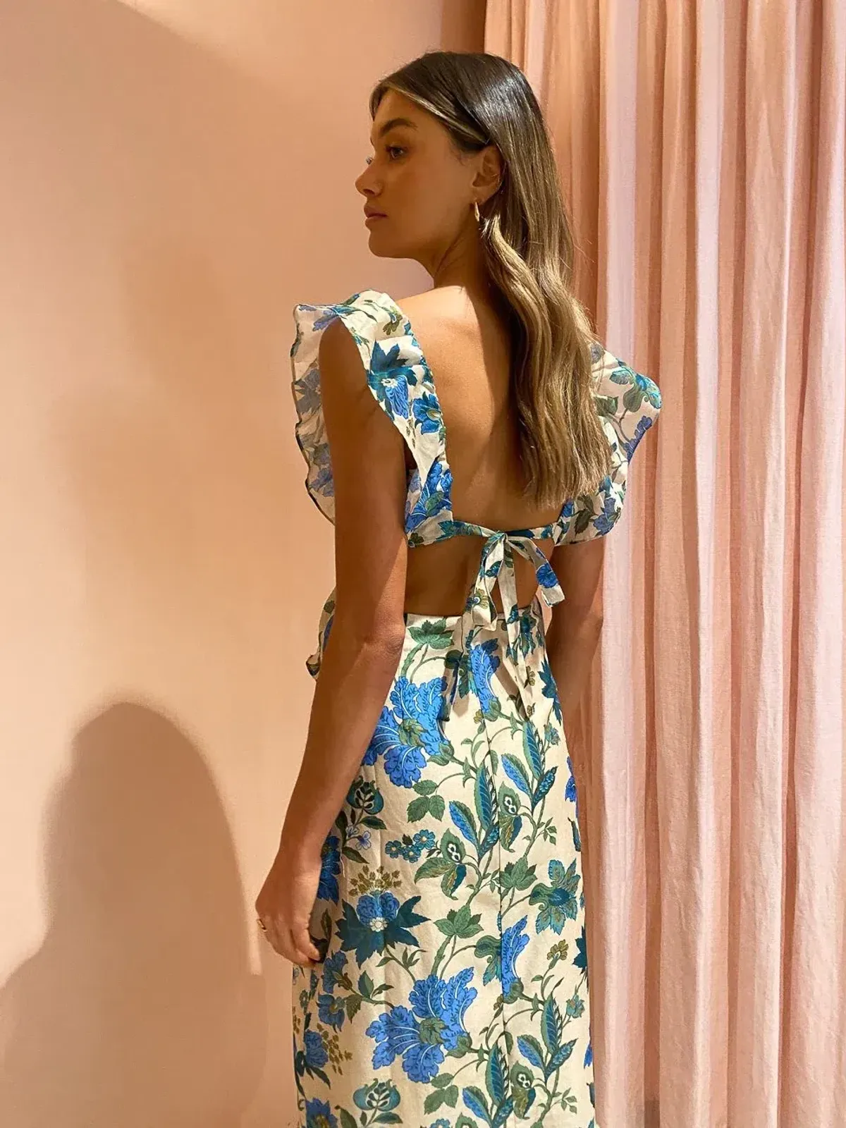 Sir Celia Frill Midi Cutout Dress In Marguerite Print Green Floral Size 2 / 10  - Image 3