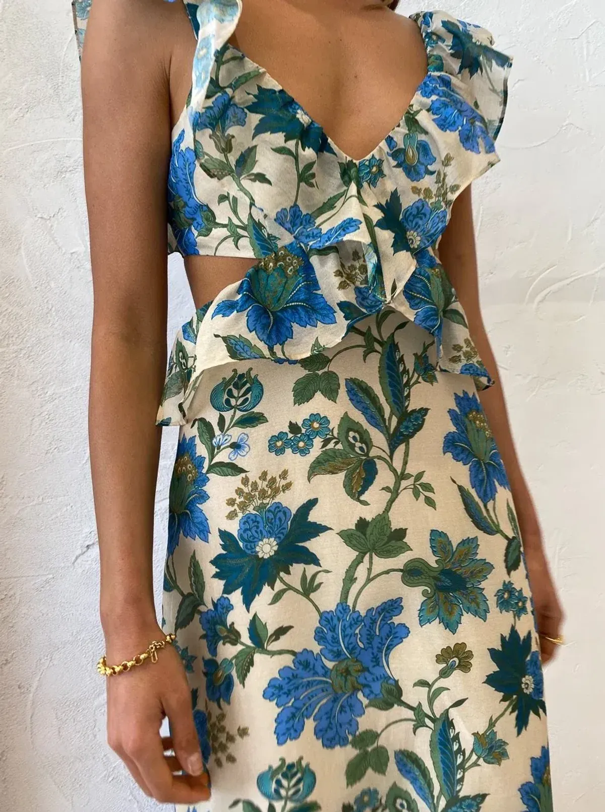 Sir Celia Frill Midi Cutout Dress In Marguerite Print Green Floral Size 2 / 10  - Image 5