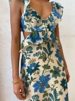 Sir Celia Frill Midi Cutout Dress In Marguerite Print Green Floral Size 2 / 10  for rent on The Volte - image 5