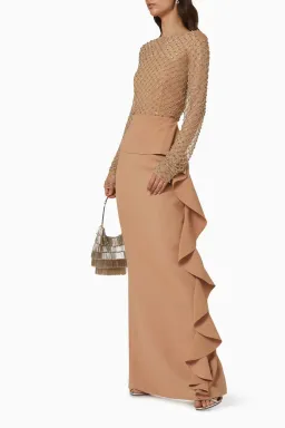 Rachel Gilbert Estelle Ruffle Gown Nude Size AU 18  for rent on The Volte - image 2