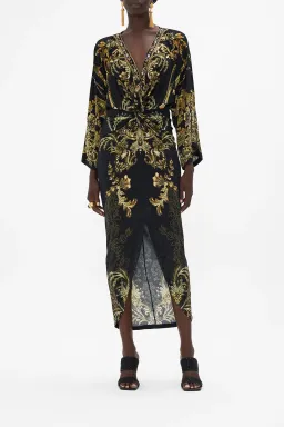 Camilla Long Split Front Twist Dress The Night Is Noir Print Size 8 for rent on The Volte - image 1
