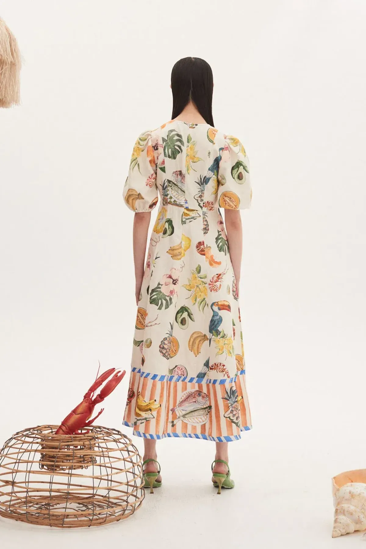 Alemais Theo Midi Linen Puff Sleeve Dress Print Size 12 - Image 6