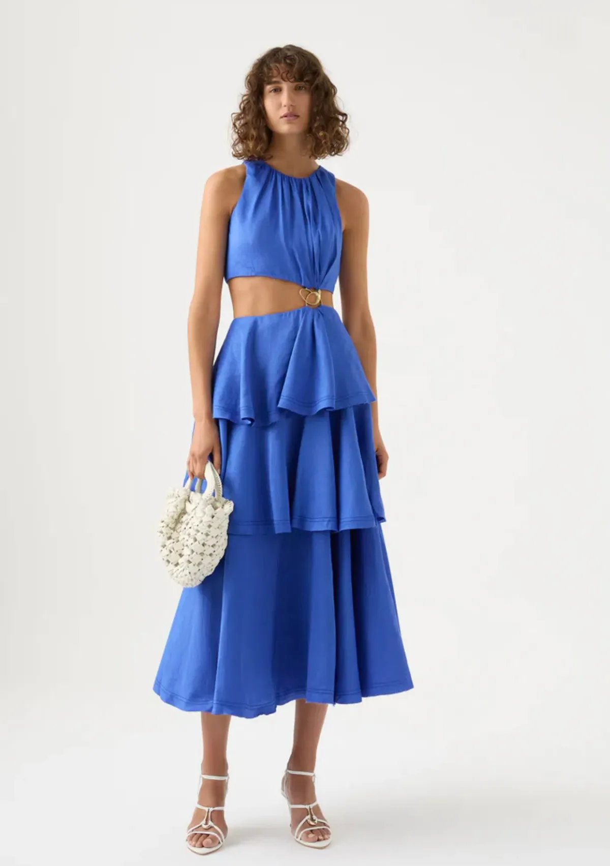 Aje Wave Cut Out Ring Midi Dress Marine Blue Size 10 - Image 1