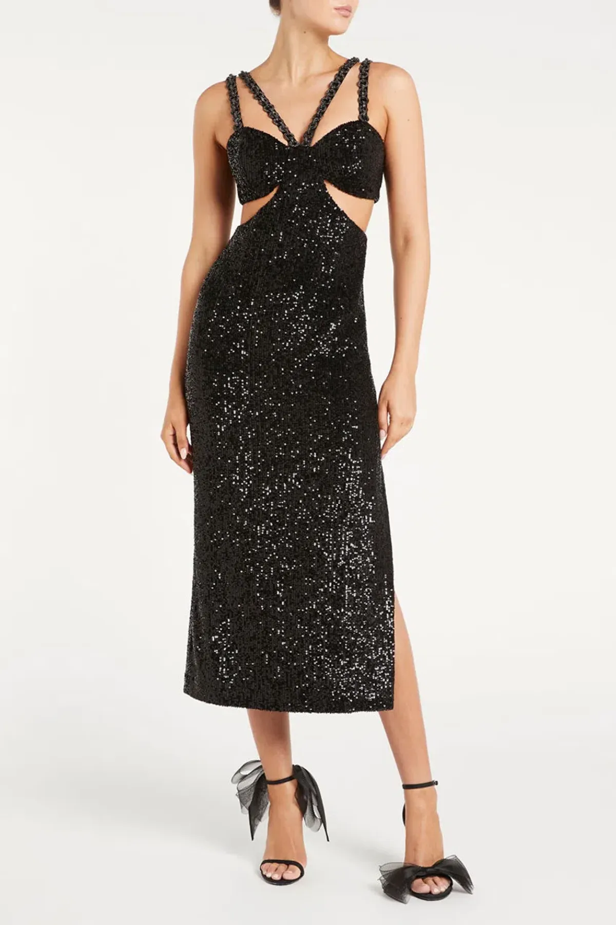 Rebecca Vallance Missing Hours Cut Out Midi Dress Black Size 4 - Image 1