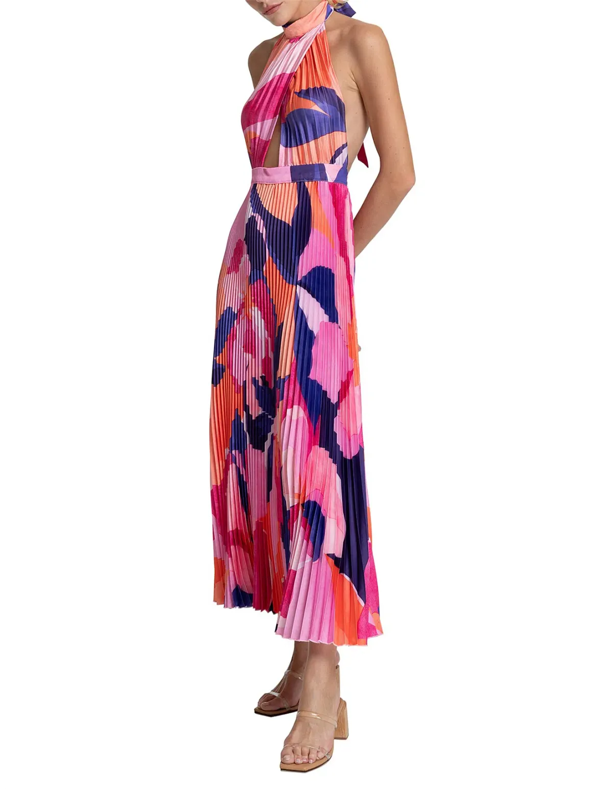 L'Idee Renaissance Halterneck Pleated Cutout Low Back Dress Capri Print Size 8 - Image 6