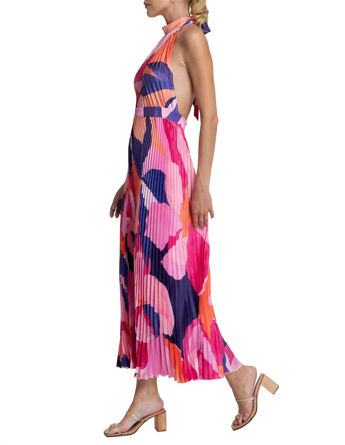 L'Idee Renaissance Halterneck Pleated Cutout Low Back Dress Capri Print Size 8 - Image 5