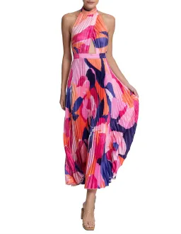 L'Idee Renaissance Halterneck Pleated Cutout Low Back Dress Capri Print Size 8 for rent on The Volte - image 2