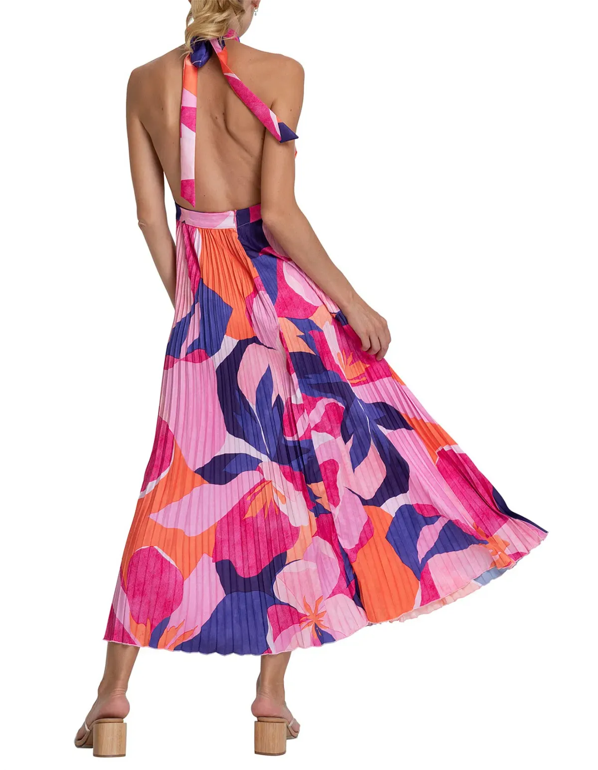 L'Idee Renaissance Halterneck Pleated Cutout Low Back Dress Capri Print Size 8 - Image 7