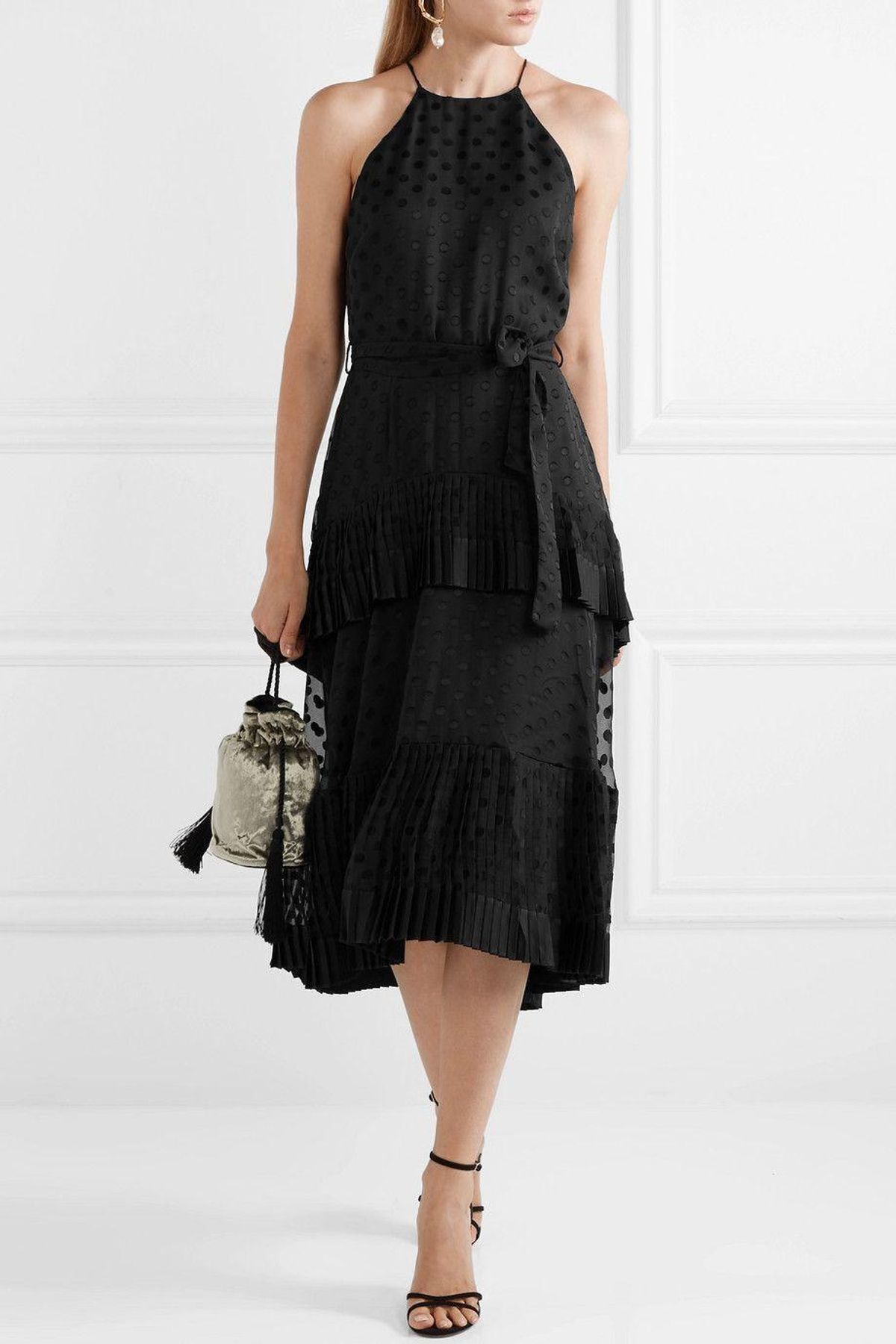 Zimmermann Pleated Tier Picnic Midi Dress Black Size 8 - Image 1