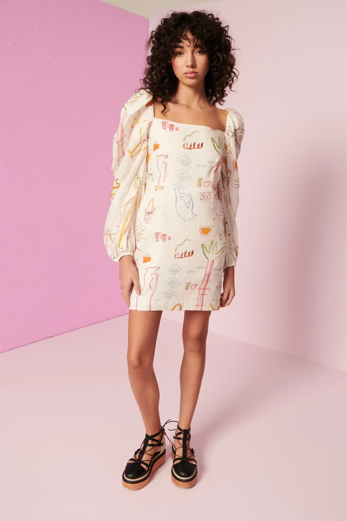 Kate Ford Willow Puff Sleeve Mini Dress Print Size 0/AU 6 - Image 1