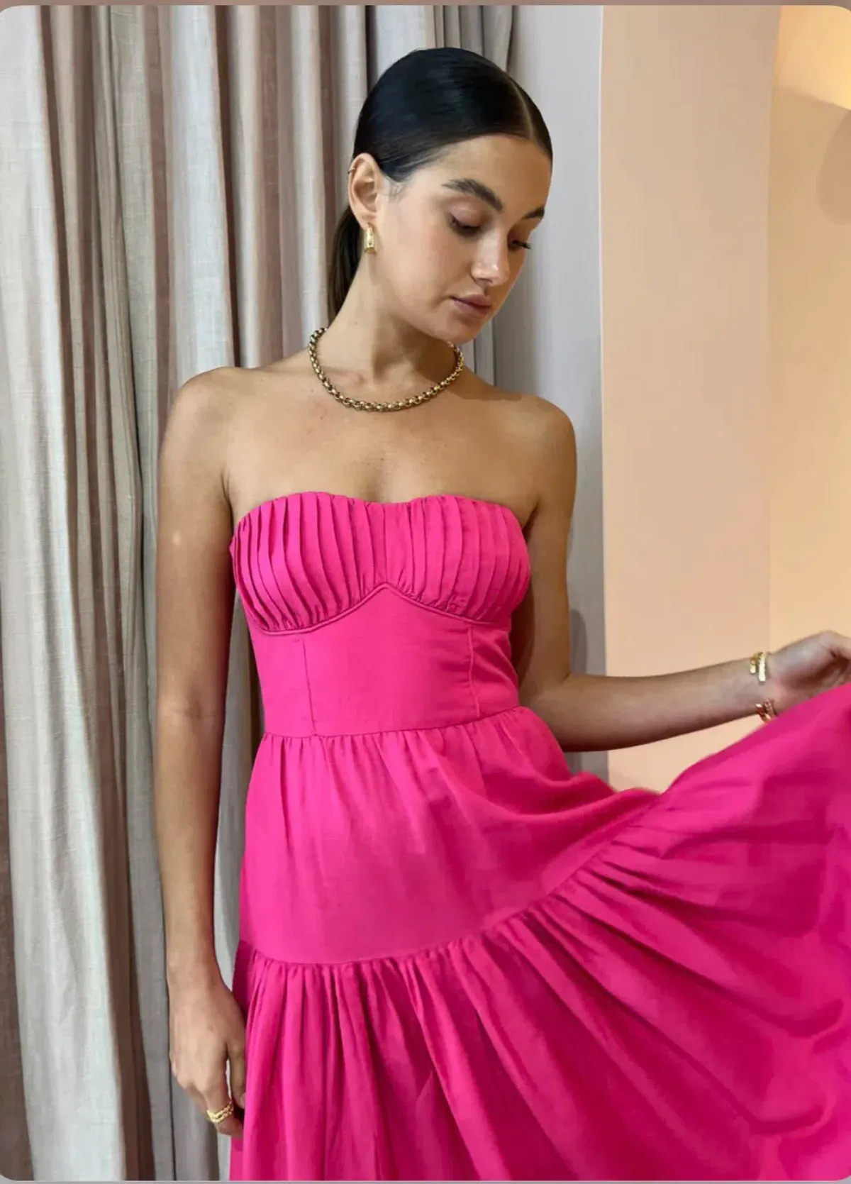 Shona Joy Joanine Linen Strapless Ruched Midi Dress Pink Size 8 / S - Image 2