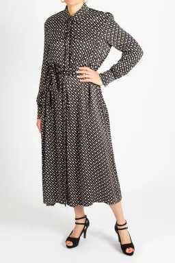 Hugo Boss Long-Sleeved Shirt Dress in Monogram-Print Fabric Patterned Size 10 for rent on The Volte - image 1