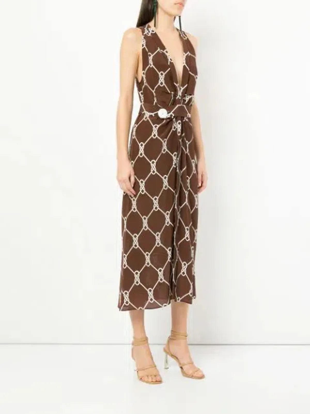 Manning Cartell Sleeveless Midi Dress Walnut/White Print Size 8 - Image 2