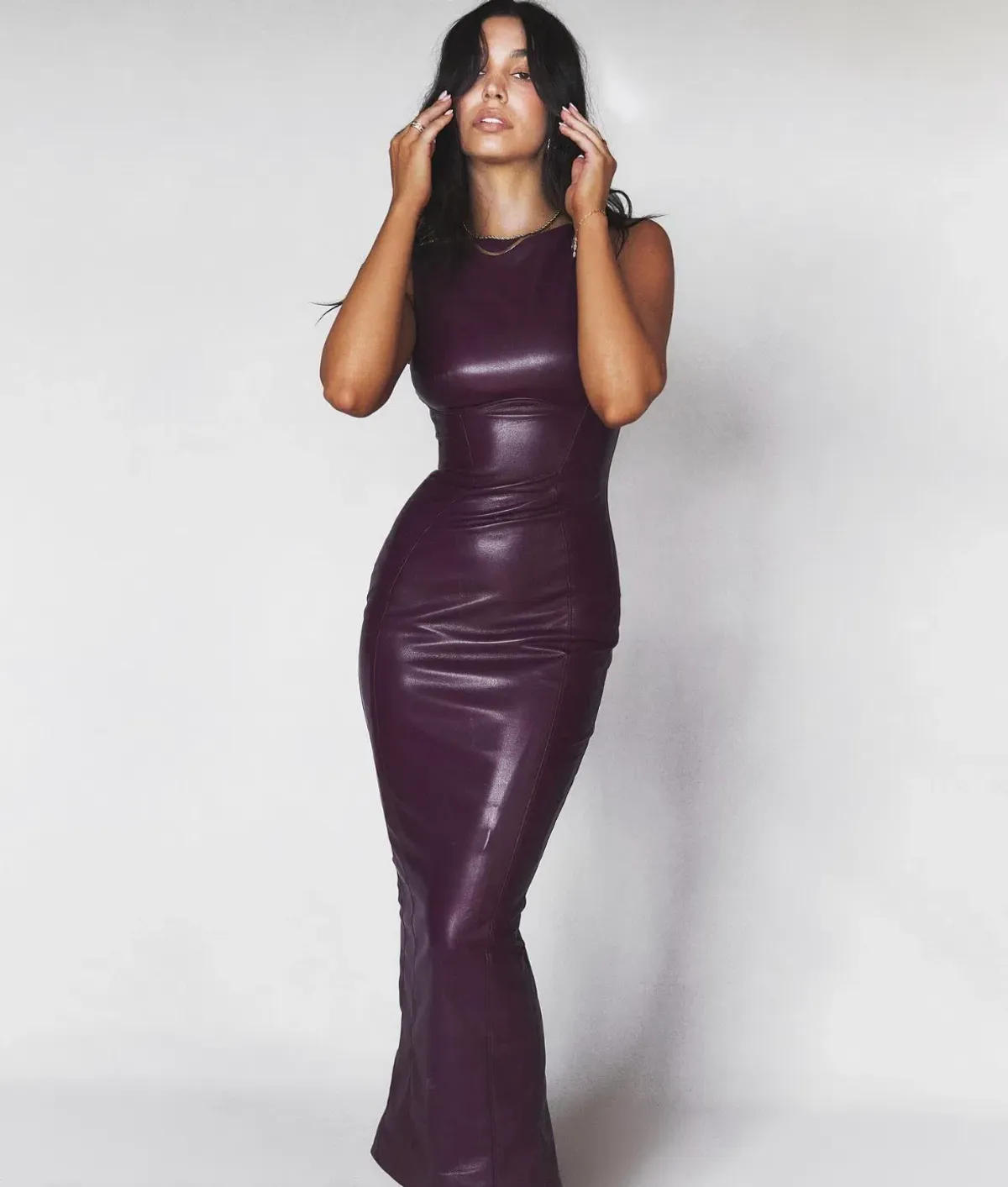 House of CB Sahara Merlot Vegan Leather Maxi Dress Purple Size Small / AU 8 - Image 5