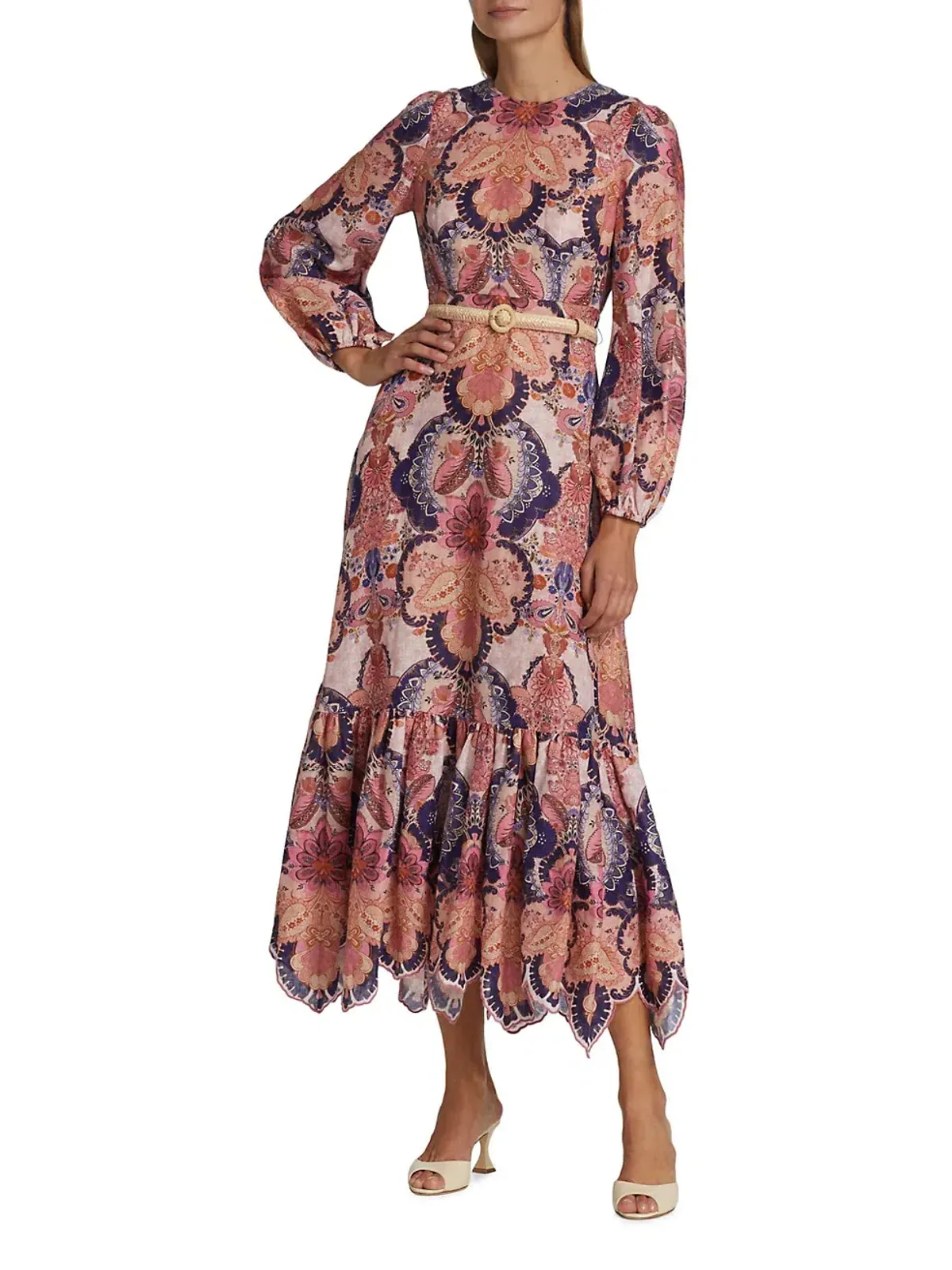 Zimmermann The Laurel Billow Emb Midi Dress in Navy Baroque Floral Size 2 /Au 12 - Image 1