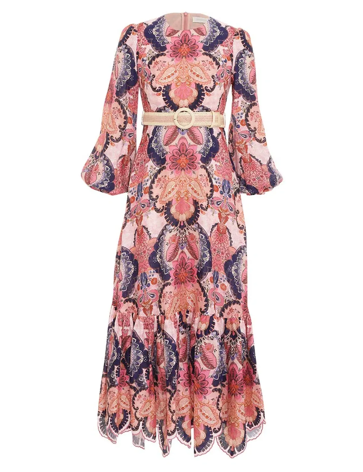 Zimmermann The Laurel Billow Emb Midi Dress in Navy Baroque Floral Size 2 /Au 12 - Image 4