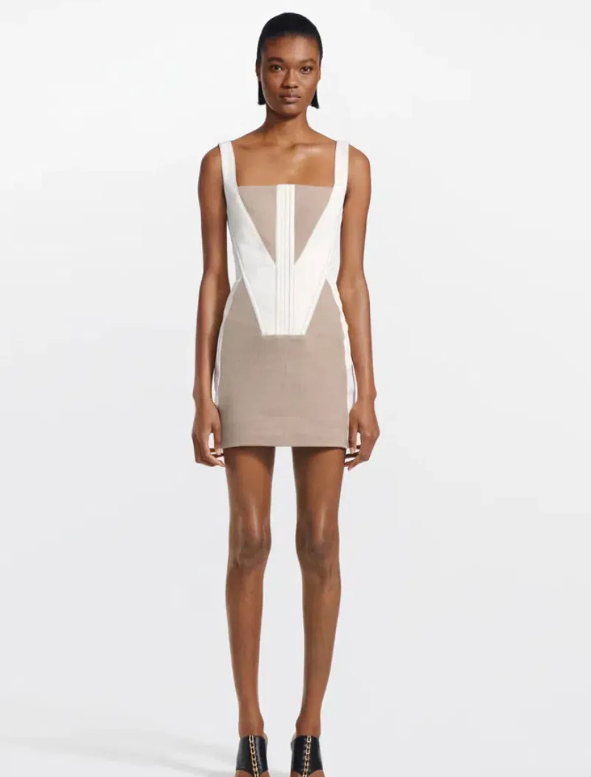 Dion Lee Fork Frame Mini Dress Canvas/Stone Size 10 - Image 1
