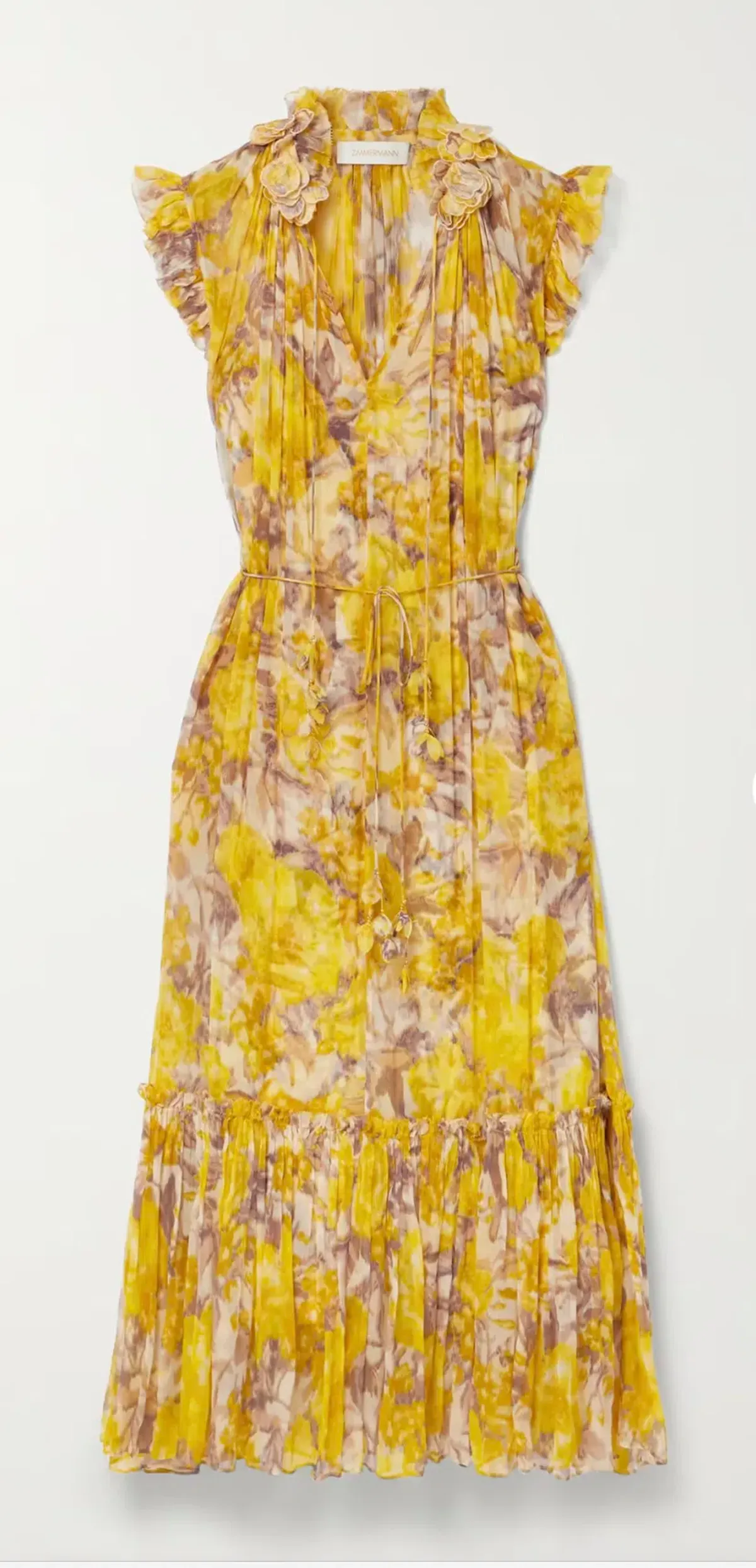 Zimmermann High Tide Flutter Midi Dress Yellow Size 2 / AU 12 - Image 3