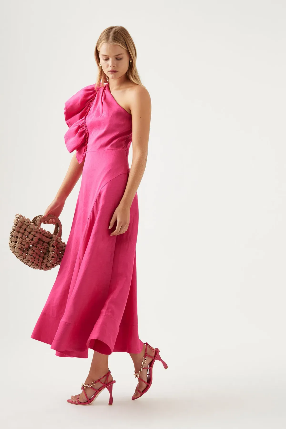 Aje Bonjour Asymmetric Midi Dress Pink Size AU 12 - Image 3