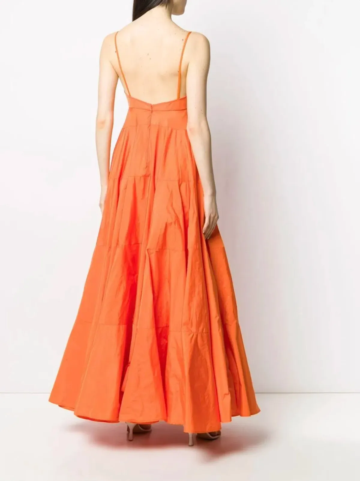 Jacquemus La Robe Manosque Tiered Maxi Dress Orange Size AU 8 - Image 3
