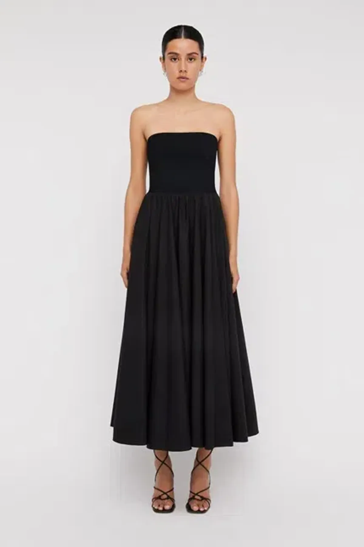 Scanlan Theodore Crepe Cotton Strapless Dress Black Size AU 8 - Image 1