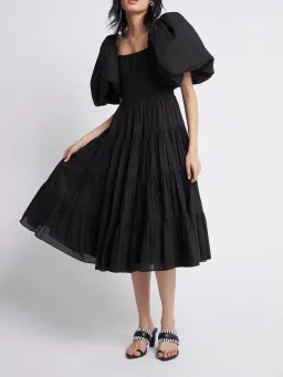 Aje Cherished Casa Puff Sleeve Midi Dress Black Tiered Size AU 8 for rent on The Volte - image 1