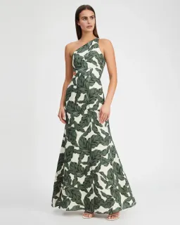 Rachel Gilbert Byron Maxi Dress Cutout Green Floral Linen Size 2 / AU 10 for rent on The Volte - image 1