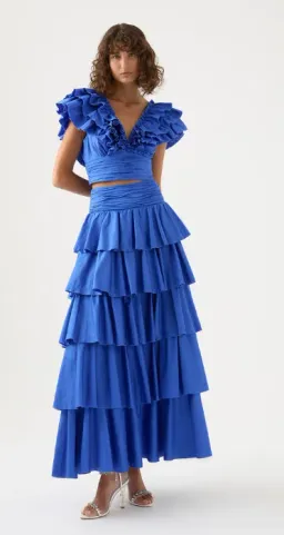 Aje Eleni Tiered Maxi And Rhythmic Frill Bodice Set Blue Size AU 12 for rent on The Volte - image 5