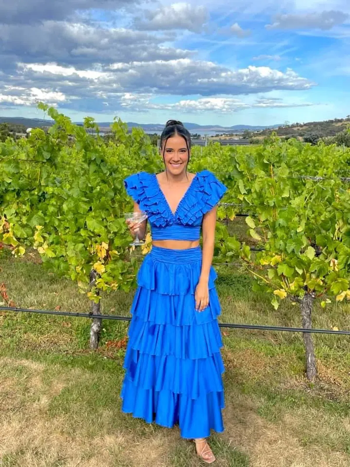 Aje Eleni Tiered Maxi And Rhythmic Frill Bodice Set Blue Size AU 12  - Image 1