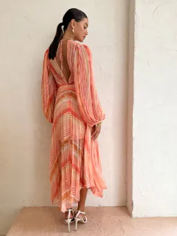 Acler Astone Dress Geo Stripe Orange Size AU 14 for rent on The Volte - image 2