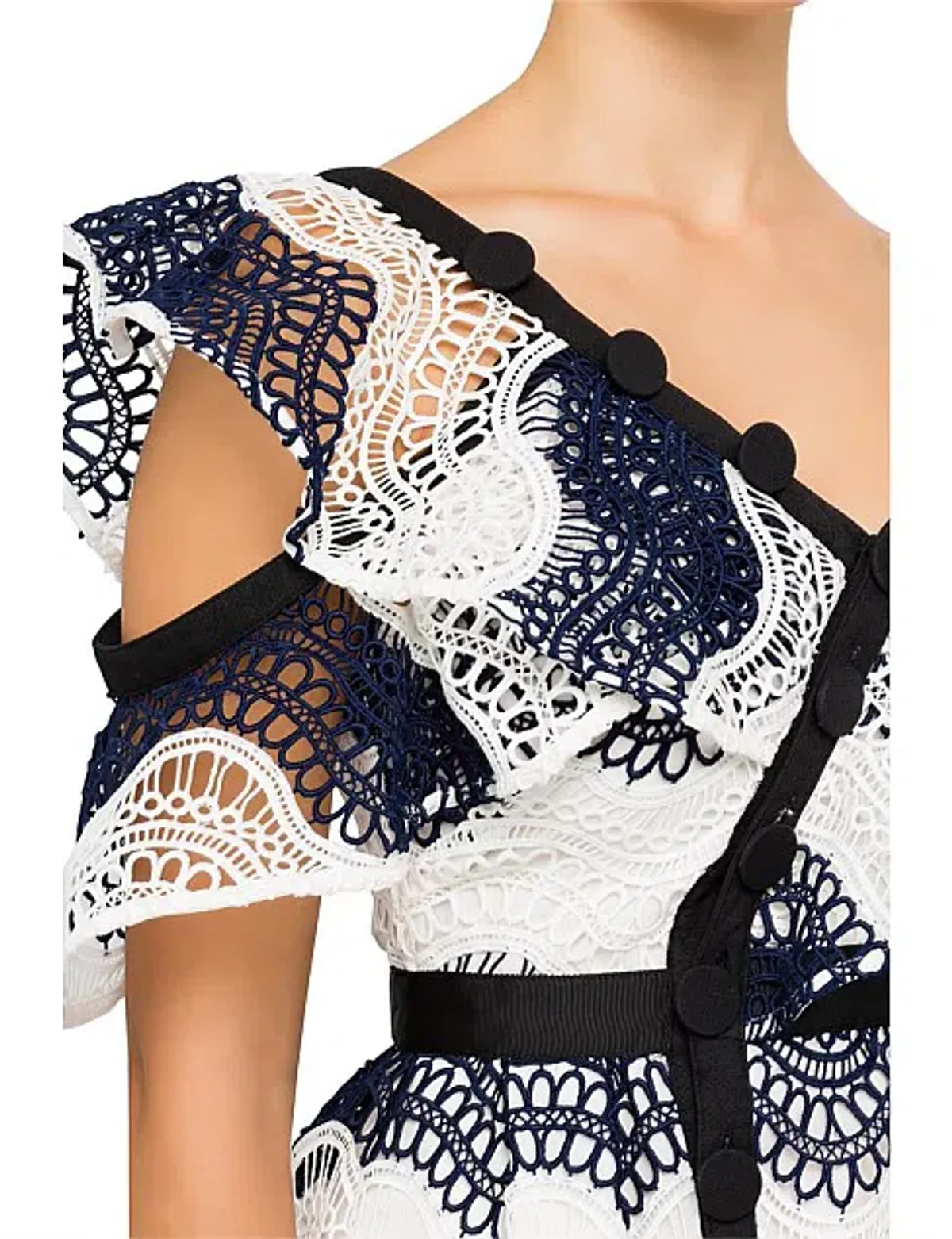 Self Portrait Wave Lace Frill Minidress Dress White/Navy Size10 - Image 3