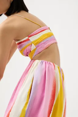 Aje Aurora Stripe Liza Ruched Baby Doll Mini Dress Cut Out Multi-colored Size AU 12 for rent on The Volte - image 4