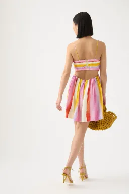 Aje Aurora Stripe Liza Ruched Baby Doll Mini Dress Cut Out Multi-colored Size AU 12 for rent on The Volte - image 2