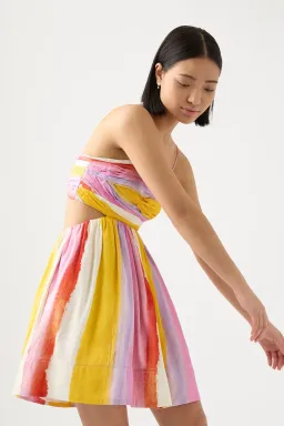 Aje Aurora Stripe Liza Ruched Baby Doll Mini Dress Cut Out Multi-colored Size AU 12 for rent on The Volte - image 5