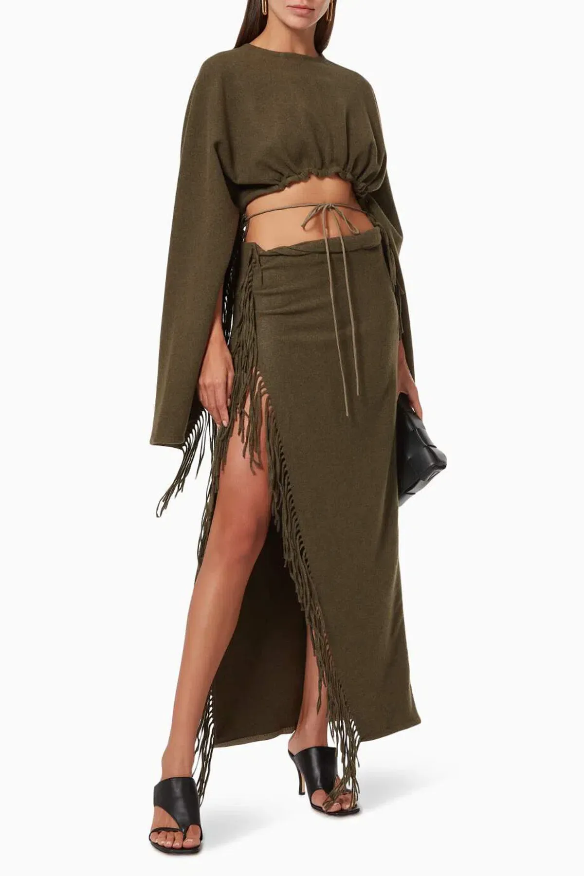 Christopher Esber Tassel Sleeve Scarf Crop Top and Sarong Skirt Set Green Size 8 - Image 1