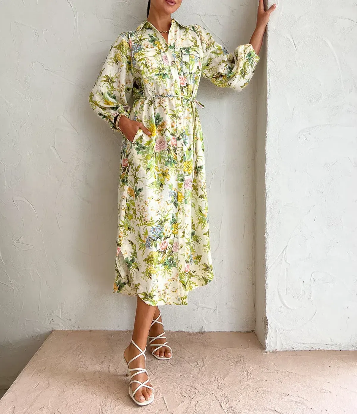 Alemais Eden Midi Shirt Dress Belted Floral Print Linen Size AU 10  - Image 1