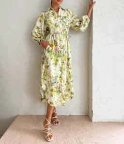 Alemais Eden Midi Shirt Dress Belted Floral Print Linen Size AU 10  for rent on The Volte - image 1