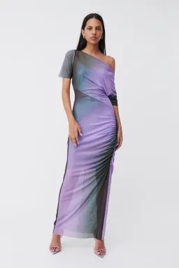Suboo Print Olafur Draped Cowl Neck Dress Purple Size XS / AU 6 for rent on The Volte - image 1