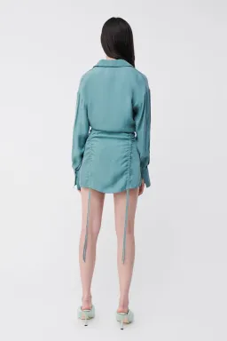 Suboo Seafoam Andy Ruched Mini Shirt Dress Blue  Size S / AU 8 for rent on The Volte - image 4