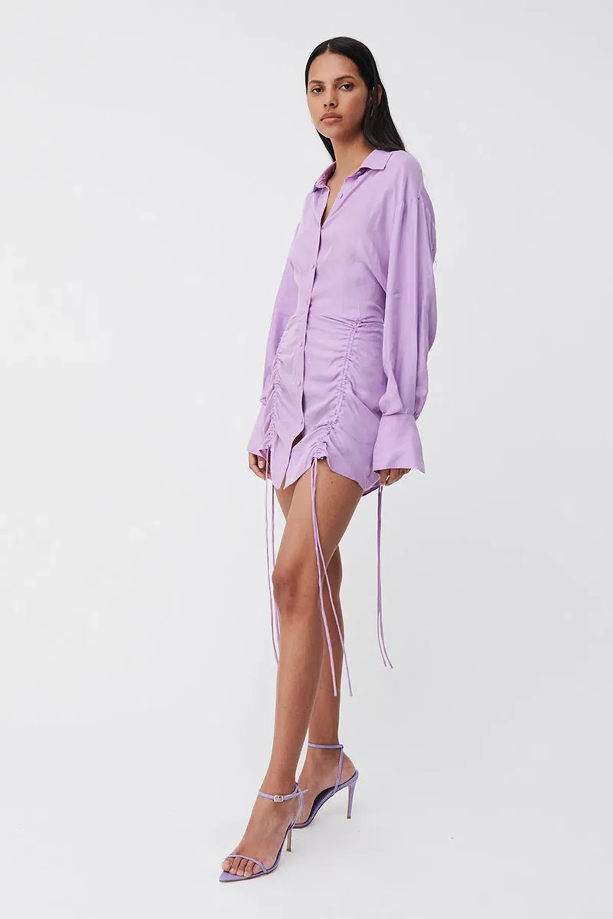 Suboo Lavender Andy Ruched Mini Shirt Dress Purple Size S / 8 - Image 2