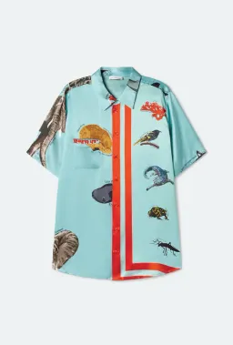 Silk Laundry Short Sleeve Boyfriend Shirt Endangered Species Mist Blue Size AU 6 for rent on The Volte - image 4