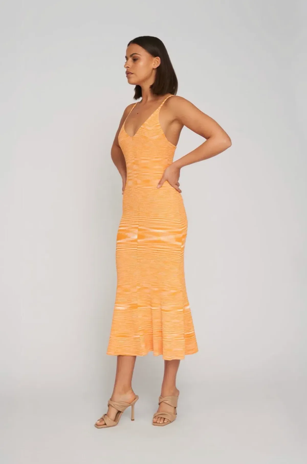By Johnny V Flare Knit Midi Dress In Mandarin Marle Size M/Au 10 - Image 2