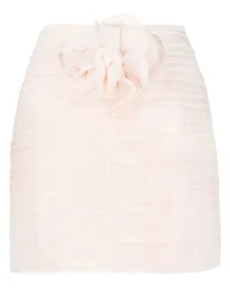 Magda Butrym Ruched Rose Silk Chiffon Mini Skirt Blush Size 8 for rent on The Volte - image 3