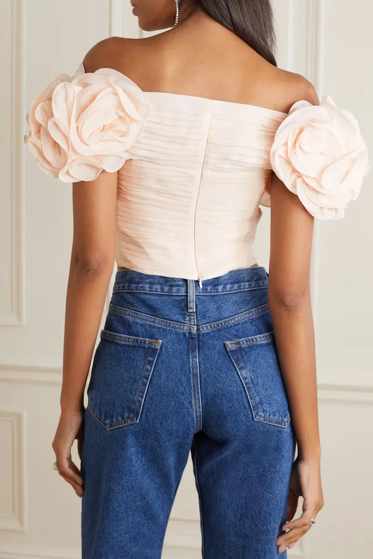 Magda Burtym Ruffled Flower Shoulder Top Blush Size 10 - Image 3