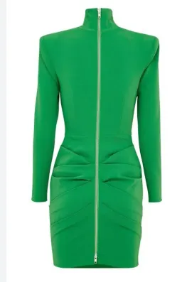 Alex Perry Pierce Ruched-long sleeve crepe mini dress size 12 for rent on The Volte - image 1